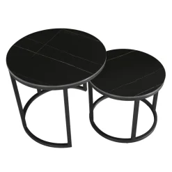 Salontafel set van 2 Paige marmer zwart rond - 53x53x47 cm - Stoneware - Zwart