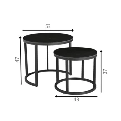 Salontafel set van 2 Paige marmer zwart rond - 53x53x47 cm - Stoneware - Zwart