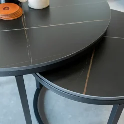 Salontafel set van 2 Trevor marmer zwart rond - 68x68x43 cm - Stoneware - Zwart