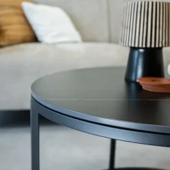 Salontafel set van 2 Trevor marmer zwart rond - 68x68x43 cm - Stoneware - Zwart