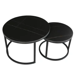 Salontafel set van 2 Trevor marmer zwart rond - 68x68x43 cm - Stoneware - Zwart
