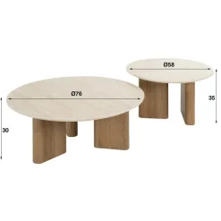 Salontafel Walnoot/Travertin - 76x76x30cm - Set Van 2