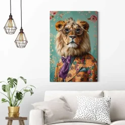 Schilderij Aangeklede leeuw - 90 x 60cm - Bont