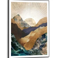 Schilderij Abstracte zonsopkomst - 70 x 50cm - Blauw