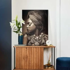 Schilderij Afrikaanse Vrouw - 70 x 50cm - Bruin