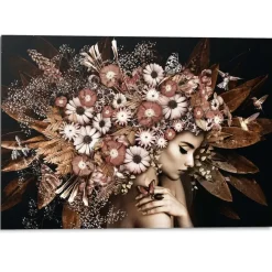 Schilderij Bloemenrijkdom - 100 x 140cm - Bruin