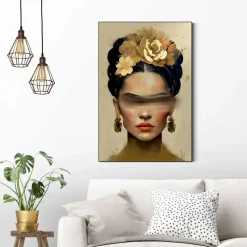 Schilderij Frida in oker - 90 x 60cm - Goudkleurig