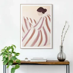 Schilderij Gestreepte vrouw - 70 x 50cm - Bruin