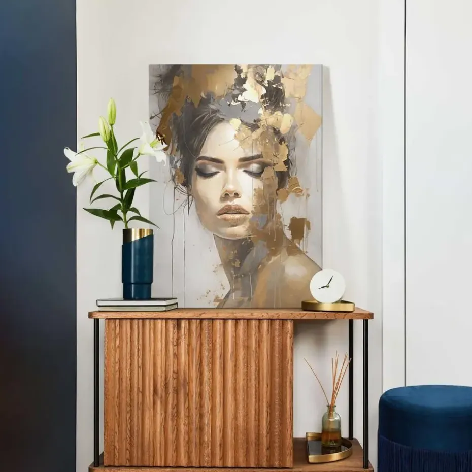 Schilderij Gouden vrouw - 70 x 50cm - Goudkleurig