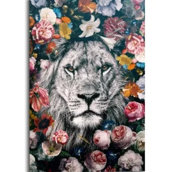 Schilderij Jungle leeuw - 90 x 60cm - Bont