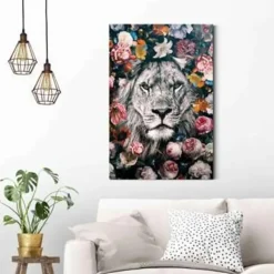 Schilderij Jungle leeuw - 90 x 60cm - Bont