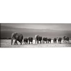 Schilderij Kudde Olifanten - 40 x 118cm - Zwart-Wit