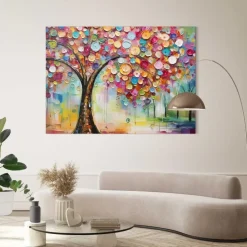 Schilderij Life Tree - colourful - 100 x 140cm - Bont