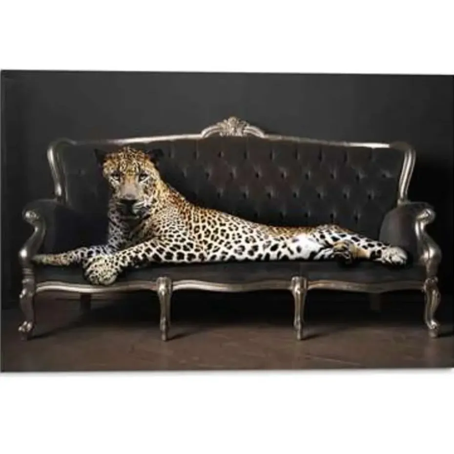 Schilderij Luipaard Chique - 60 x 90cm - Zwart