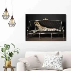 Schilderij Luipaard Chique - 60 x 90cm - Zwart