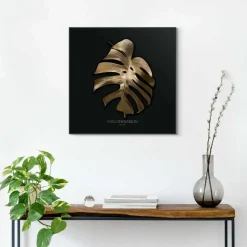 Schilderij Monstera Blad - 50 x 50cm - Goudkleurig