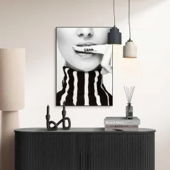 Schilderij Ssshhh! - 70 x 50cm - Zwart-Wit