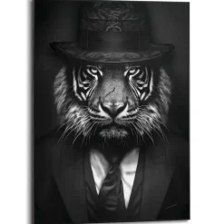 Schilderij Tiger Man - 70 x 50cm - Zwart-Wit