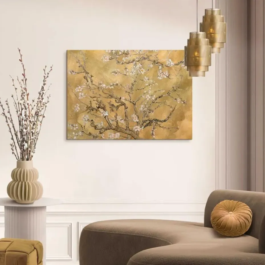 Schilderij Van Gogh - almondblossom - 50 x 70cm - Goudkleurig