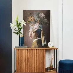 Schilderij Vermeer Bloemenmeisje met de Parel - 70 x 50cm - Bont