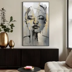 Schilderij vrouw met goud - 118x70 cm