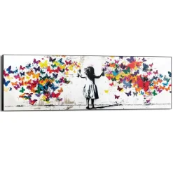 Schilderij Wolk van vlinders - 52 x 156cm - Bont