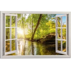 Schilderij Zonnestralen in het bos - 60 x 90cm - Groen