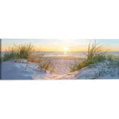 Schilderij Zonsondergang in de duinen - 40 x 118cm - Beige