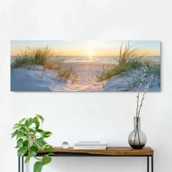 Schilderij Zonsondergang in de duinen - 40 x 118cm - Beige