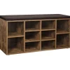 Schoenenbank - met kussen - 10 vakken - 104x48x30 cm - vintage bruin