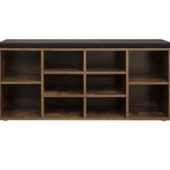 Schoenenbank - met kussen - 10 vakken - 104x48x30 cm - vintage bruin