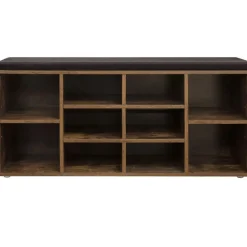 Schoenenbank - met kussen - 10 vakken - 104x48x30 cm - vintage bruin