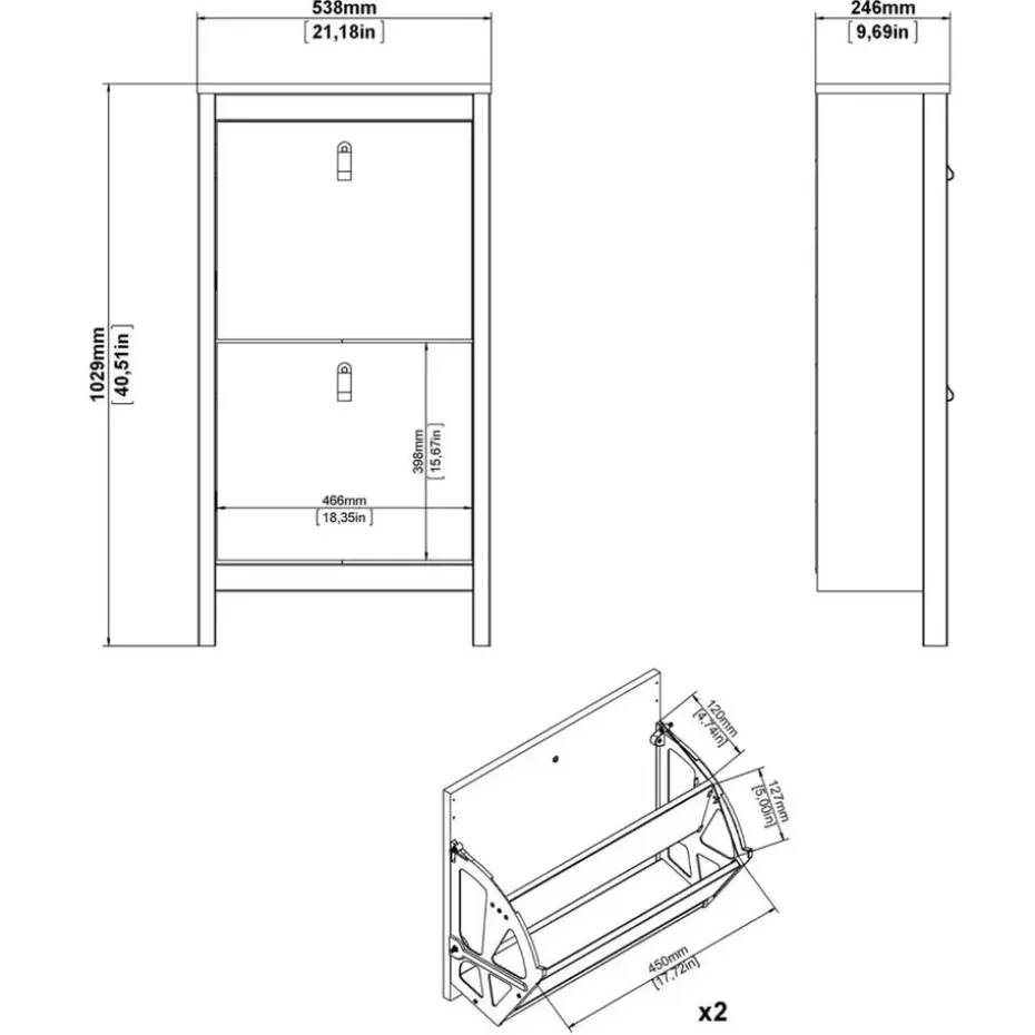 Schoenenkast Madeira - zwart - 102,9x53,8x24,6 cm