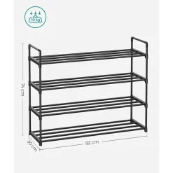 Schoenenrek - 4 niveaus - metaal - 92x73x30 cm - zwart