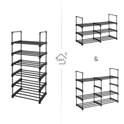 Schoenenrek - 6 Vakken - Schoenenopberger - 30 x 45 x 106 cm - Metaal - Zwart