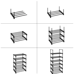 Schoenenrek - 6 Vakken - Schoenenopberger - 30 x 45 x 106 cm - Metaal - Zwart
