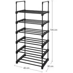 Schoenenrek - 6 Vakken - Schoenenopberger - 30 x 45 x 106 cm - Metaal - Zwart
