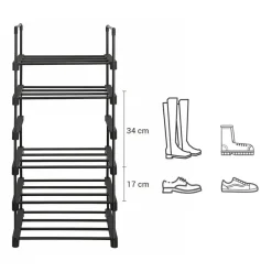Schoenenrek - 6 Vakken - Schoenenopberger - 30 x 45 x 106 cm - Metaal - Zwart