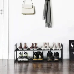 Schoenenrek - stapelbaar - 2 niveaus - 92x33x30 cm - zwart