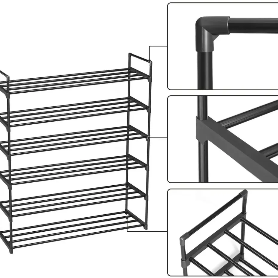 Schoenenrek - stapelbaar - 92x113x30 cm - zwart