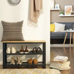 Schoenenrek met Industriële Look - Zwart Frame - 73x30x45cm