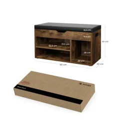 Schoenenrek met zitbank - schoenenkast - schoenenbank met kussen - bruin