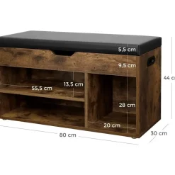 Schoenenrek met zitbank - schoenenkast - schoenenbank met kussen - bruin