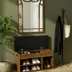 Schoenenrek met zitbank - schoenenkast - schoenenbank met kussen - bruin