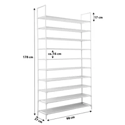 Schoenenrek voor 50 paar - Wit - 10 etages