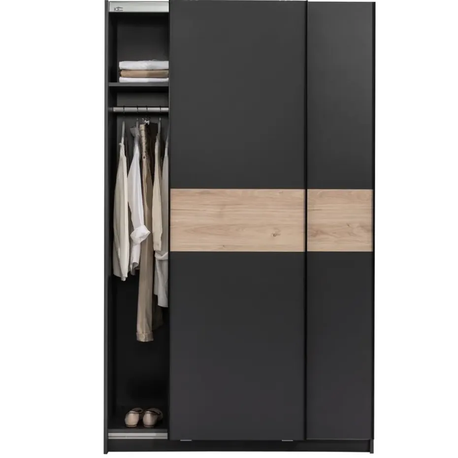 Schuifdeurkast Genua - antraciet/eikenkleur - 204x122x60 cm