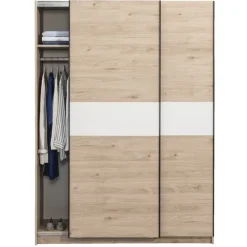 Schuifdeurkast Genua - eikenkleur/wit - 204x150x60 cm