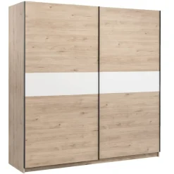 Schuifdeurkast Genua - eikenkleur/wit - 204x200x60 cm
