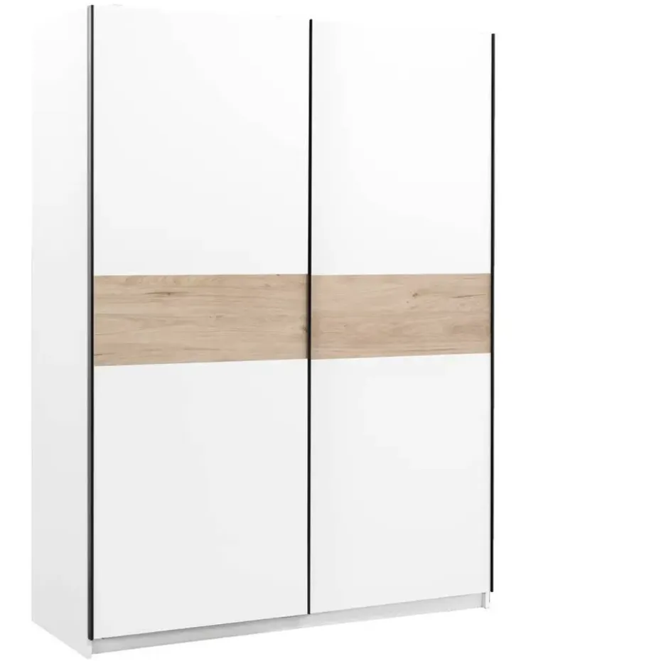 Schuifdeurkast Genua - wit/eikenkleur - 204x150x60 cm