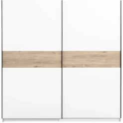 Schuifdeurkast Genua - wit/eikenkleur - 204x200x60 cm